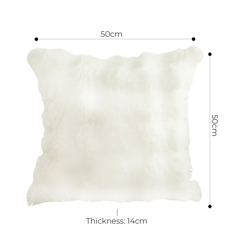 SOGA 50cm Throw Pillow White Rabbit Fur Cushion Luxurious Soft Decorative Square Pillow for Living Room