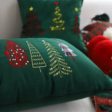 SOGA 30cm Throw Pillow Dark Green Christmas Forest Embroidered Lumbar for Festive Holiday Cushion Home Decor