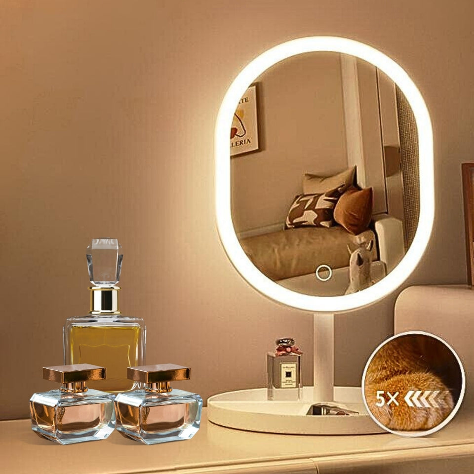 SOGA 26cm White Oval Smart LED Makeup Bedroom Table Vanity Mirror Tricolor Adjustable Light w/ 5x Magnification