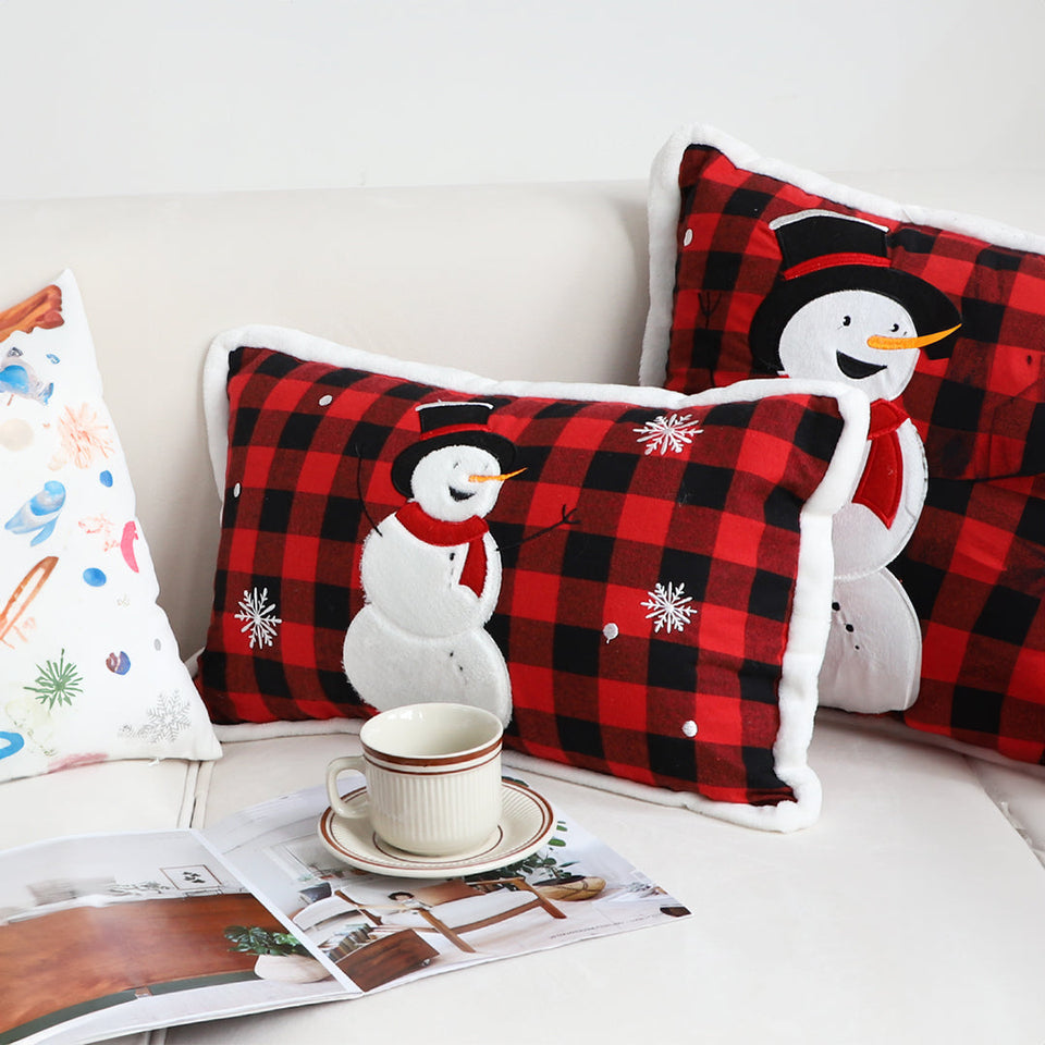 SOGA 30cm Throw Pillow Red Christmas Snowman Lumbar Cushion for Festive Holiday Winter Home Decor