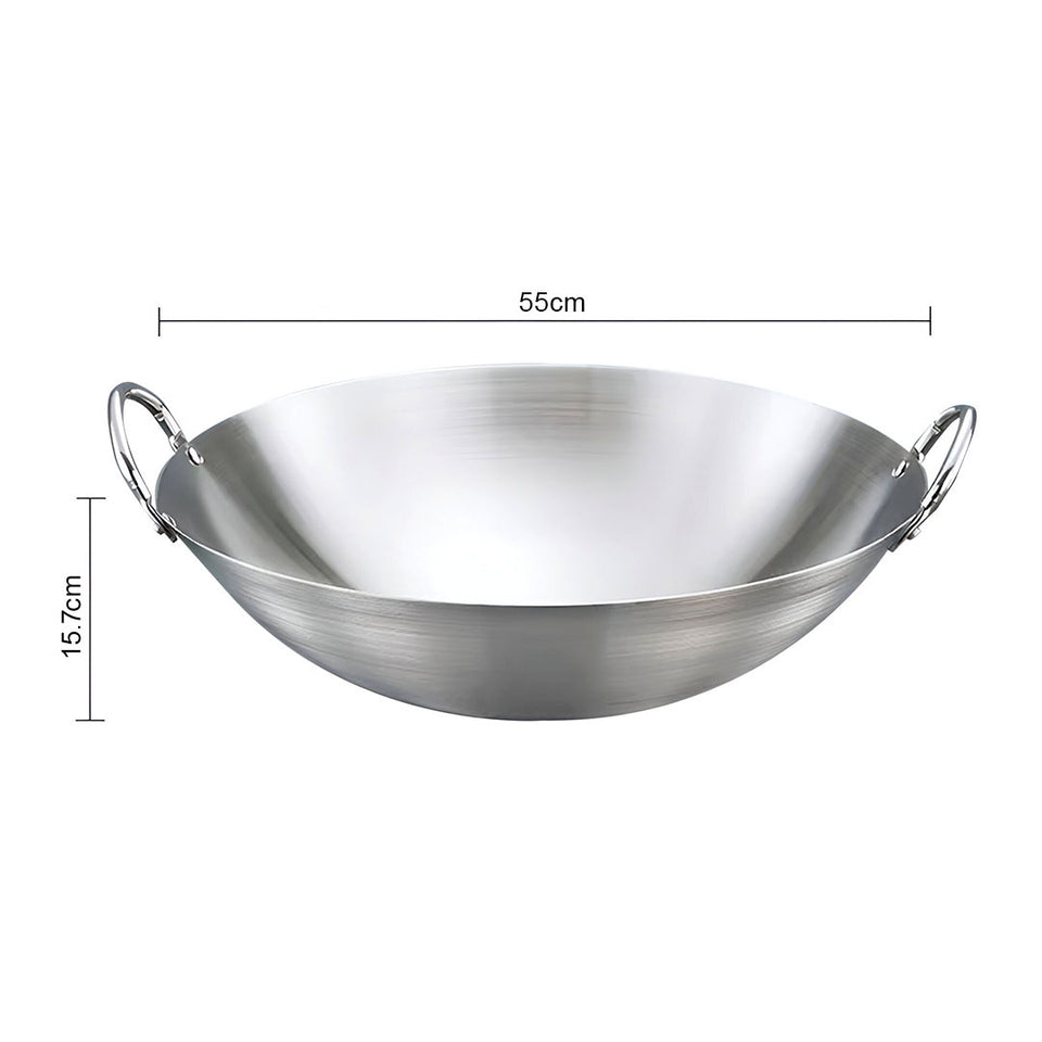 SOGA 55cm Stainless Steel Kitchen Cooking Wok with 2 Sturdy Handles