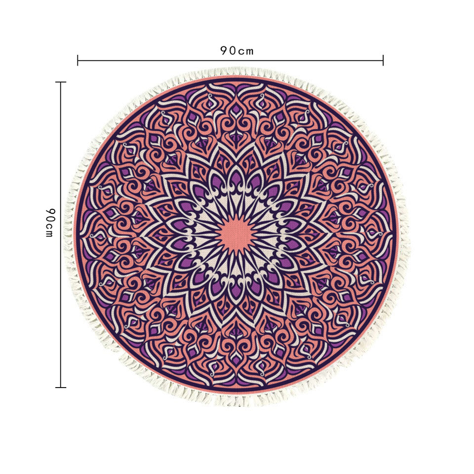 SOGA 90cm Purple Mandala Round Carpet for Living Room Bedroom Anti-slip Doormat Home Decor