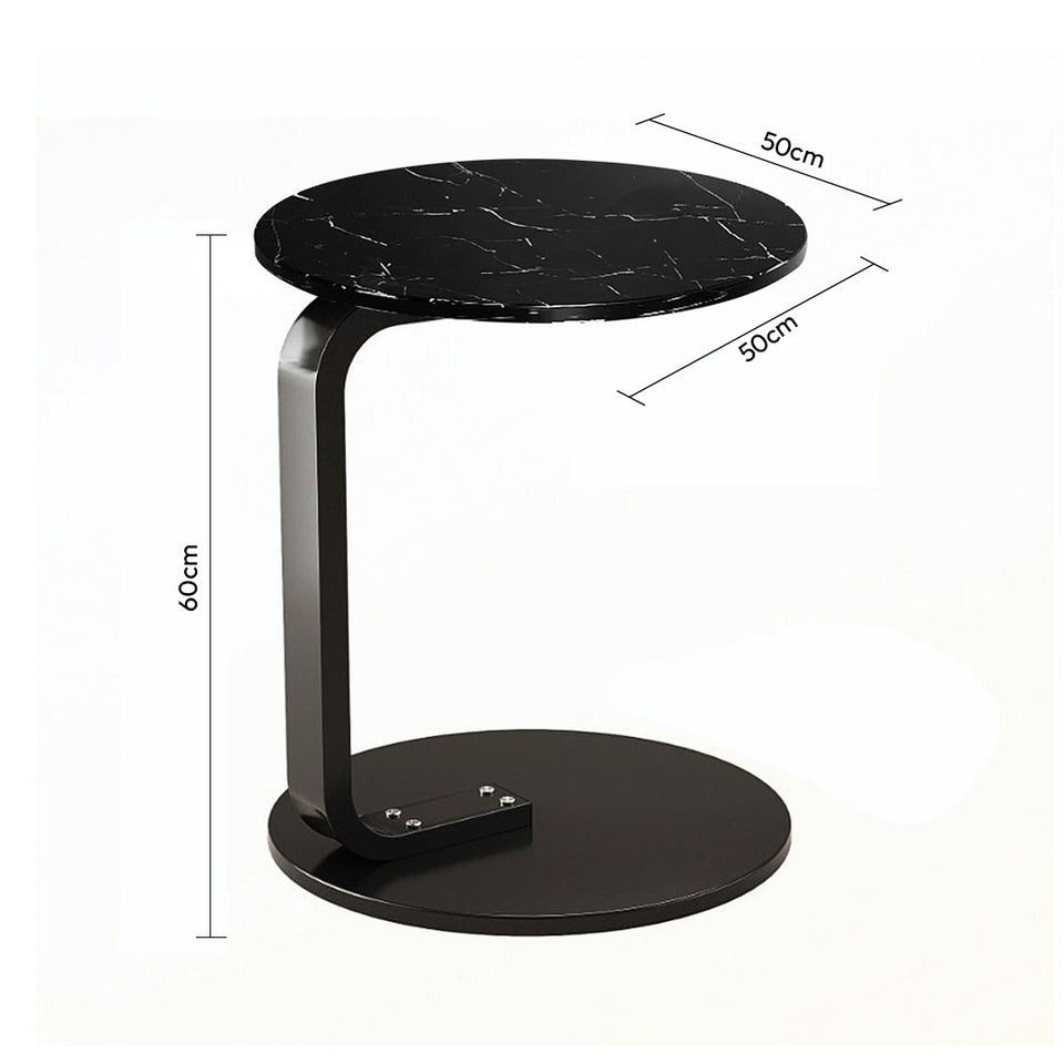 SOGA 50cm Black Marble Mini Side Table Movable Lightweight w/ Black Frame