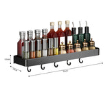 SOGA 52cm Black Wall-Mounted Rectangular Kitchen Spice Storage Organiser Space Saving Condiments Shelf Rack with Hooks