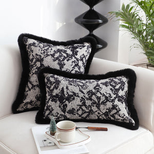 SOGA 30cm Vintage Black Pillowcase Set Black Herringbone Pattern Lumbar Throw Pillow