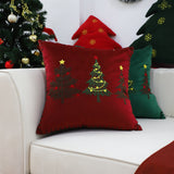 SOGA 45cm Burgundy Red Throw Pillow with Three Embroidered Christmas Trees Festive Holiday Square Cushion Home Decor