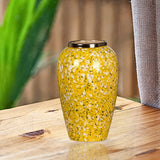 SOGA 30x19cm Yellow with White Mini Floral Medium Ceramic Flower Vase Elegant Living Room Home Decor