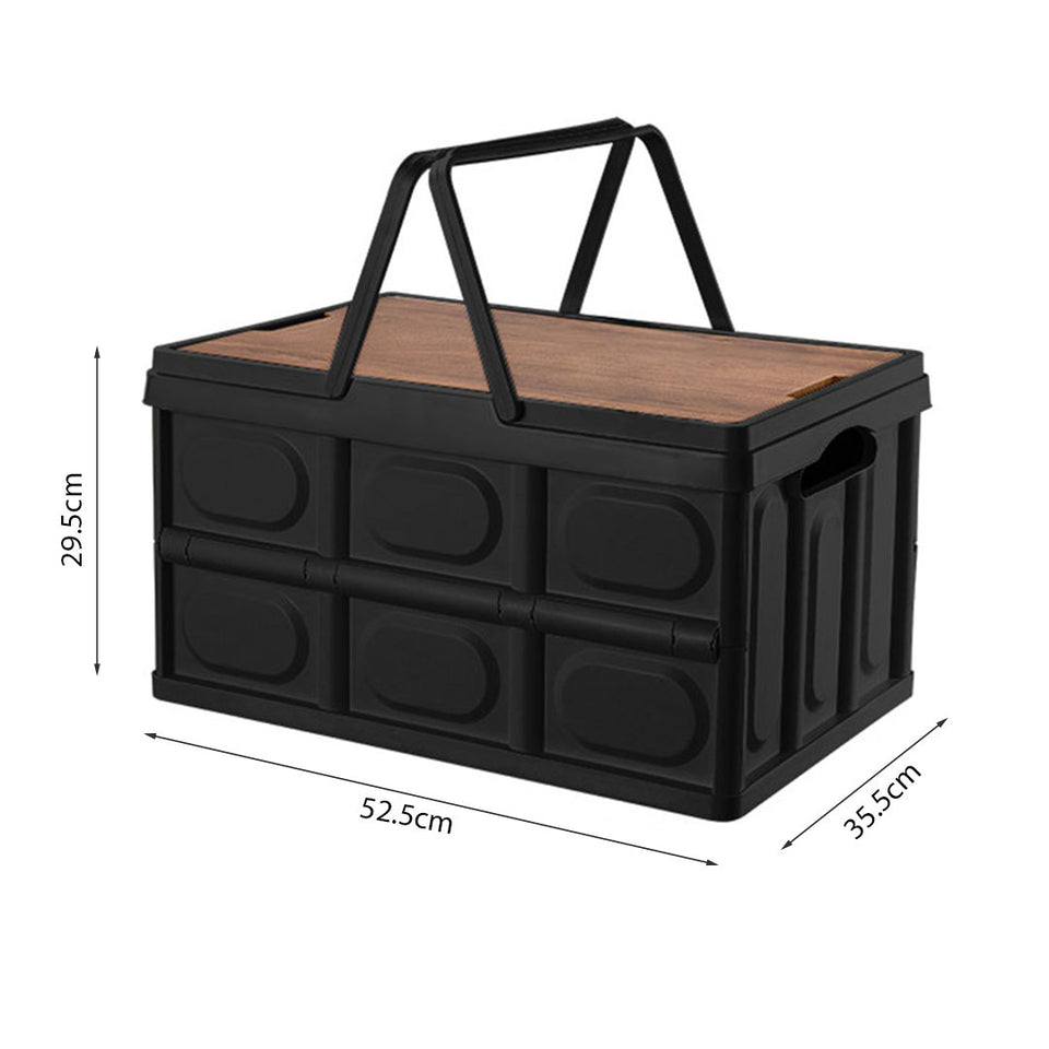 SOGA  52.5cm 55L Black Car & Camping Foldable Storage Box Crate Stackable Container with Handle