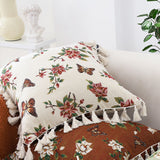 SOGA 45cm Creamy White French Vintage Butterfly Loves Flowers Tassel Throw Pillow