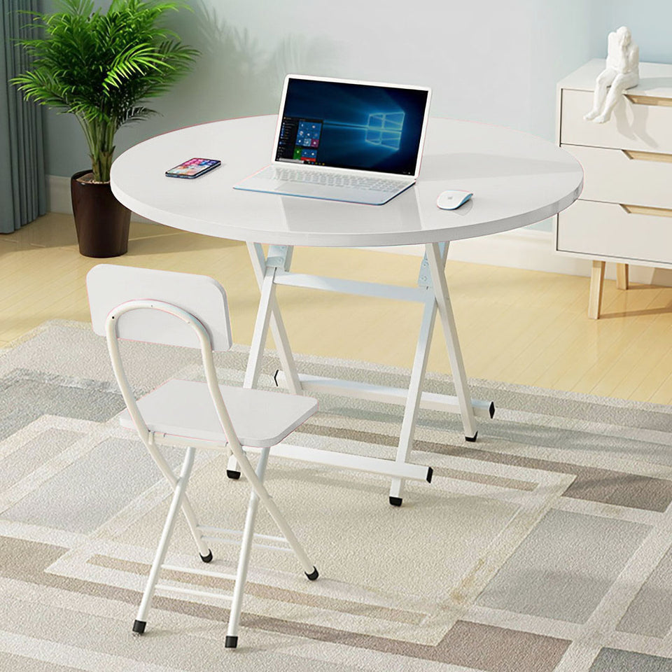 SOGA 2X White Dining Table Portable Round Surface Space Saving Folding Desk Home Decor