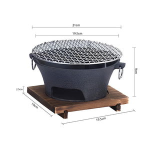 SOGA 2X Medium Cast Iron Round Stove Charcoal Table Net Grill Japanese Style BBQ Picnic Camping with Wooden Board