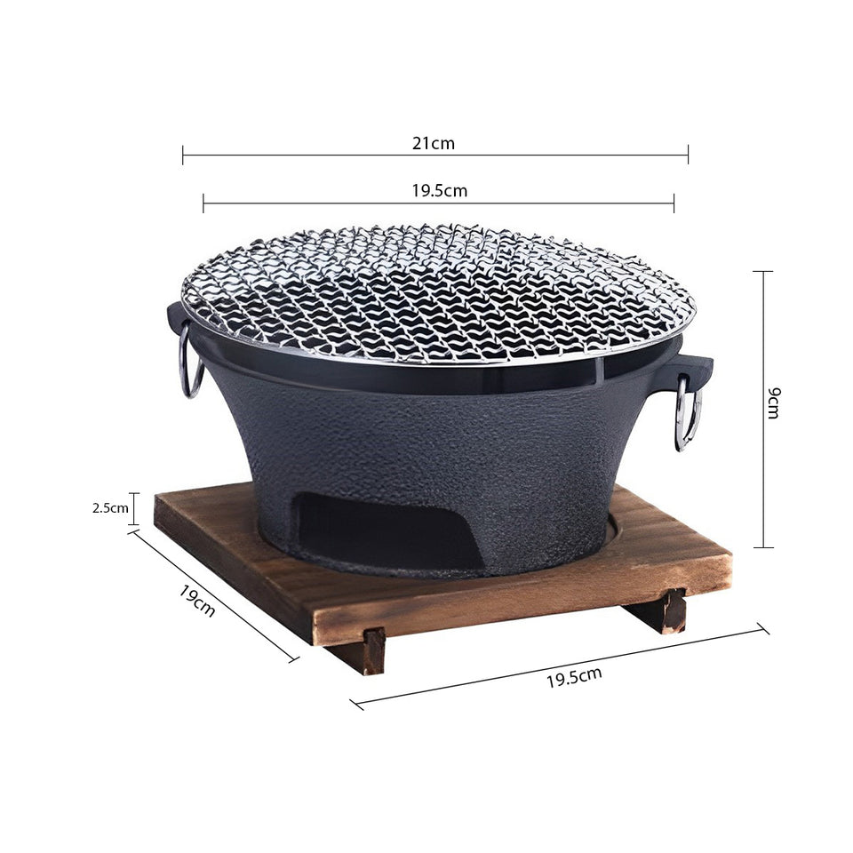 SOGA 2X Medium Cast Iron Round Stove Charcoal Table Net Grill Japanese Style BBQ Picnic Camping with Wooden Board