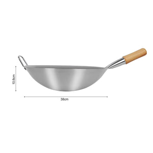 SOGA 38cm Stainless Steel Kitchen Cooking Wok with Wood Handle