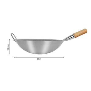 SOGA 42cm Stainless Steel Kitchen Cooking Wok with Wood Handle