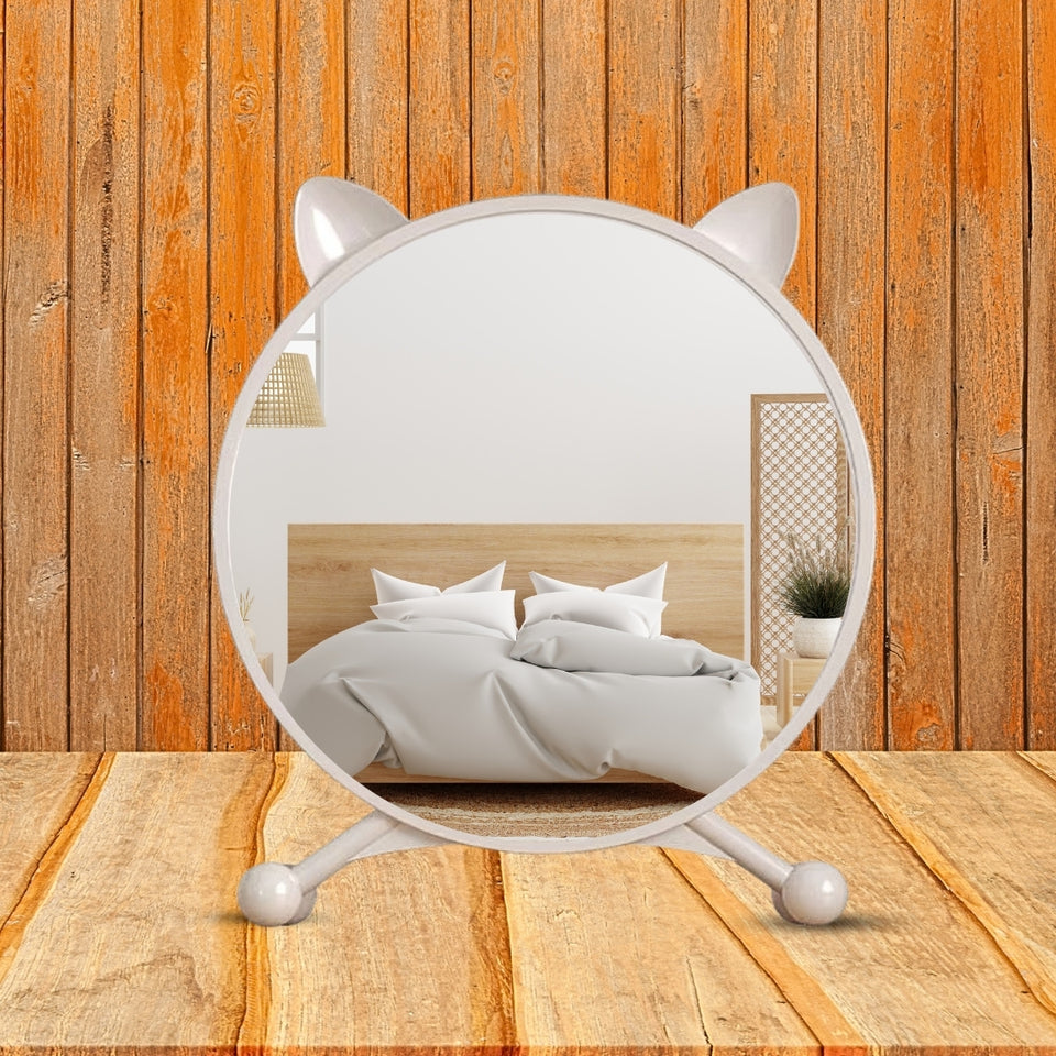 SOGA 30cm White Smart Makeup Bedroom Table Mirror Cat Ear Style No LED Light