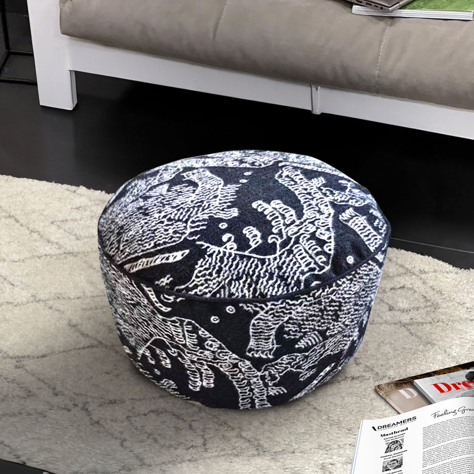 SOGA 50x30CM Black Round Soft Pouffe Seat Cushion Elegant Home Accent Décor Stylish Footstool