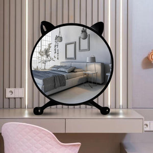 SOGA 30cm Black Smart Makeup Bedroom Table Mirror Cat Ear Style No LED Light