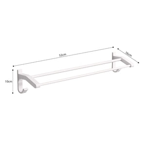 SOGA 52cm White Wall-Mounted Double Pole Towel Holder Bathroom Organiser Rail Hanger with Hooks