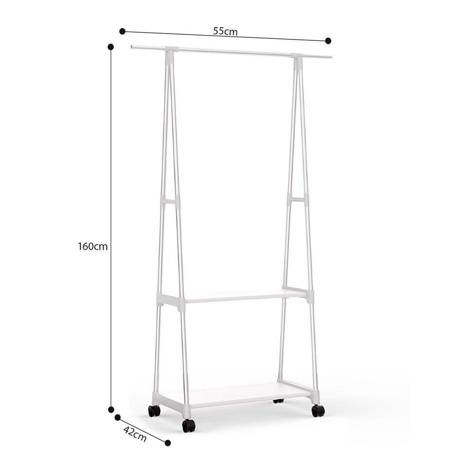 SOGA 2X 2-in-1 Organiser Clothes Shoe Rack Space-Saving Triangular Storage with Wheels White