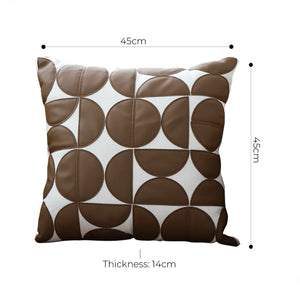 SOGA 45cm Brown Leather Square Pillow Half Moon Patchwork Design Decorative Cushion for Living Room