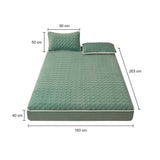 SOGA 2X Green 183cm Wide Mattress Cover Thick Quilted Fleece Stretchable Clover Design Bed Spread Sheet Protector with Pillow Covers