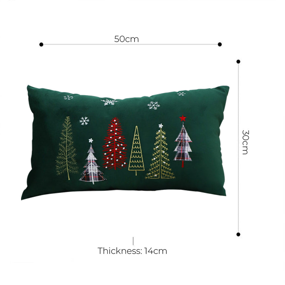 SOGA 30cm Throw Pillow Dark Green Christmas Forest Embroidered Lumbar for Festive Holiday Cushion Home Decor