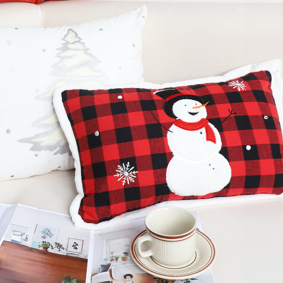 SOGA 30cm Throw Pillow Red Christmas Snowman Lumbar Cushion for Festive Holiday Winter Home Decor