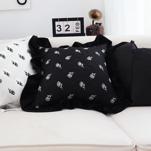 SOGA 45cm Throw Pillow Black Ruffled Square Decorative Cushion for Rose Lovers Cozy Home Decor