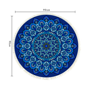 SOGA 90cm Blue Mandala Round Carpet for Living Room Bedroom Anti-slip Doormat Home Decor