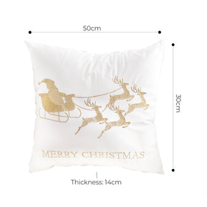 SOGA 45cm Throw Pillow White with Golden Christmas Sleigh Design Festive Holiday Square Cushion Decor