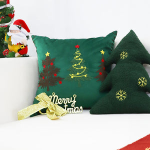 SOGA 45cm Throw Pillow Green Three Embroidered Christmas Trees for Festive Holiday Square Cushion Home Decor