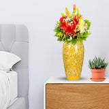 SOGA 35x17cm Yellow with White Mini Floral Large Ceramic Flower Vase Elegant Living Room Home Decor