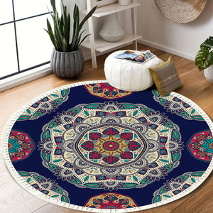 SOGA 2X 90cm Round Rug Bohemian Circle Area Rug with Bohemian Geometric Pattern Anti-slip Doormat Home Decor