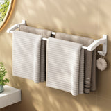 SOGA 52cm White Wall-Mounted Double Pole Towel Holder Bathroom Organiser Rail Hanger with Hooks