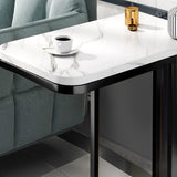 SOGA 2X 30x50x58cm White Ceramic Sofa Side Square Mini Table w/ Black Metal Legs