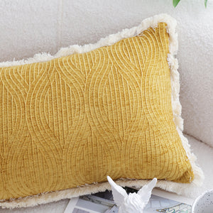 SOGA 35cm Throw Pillow Turmeric Yellow Aesthetic Chenille Texture for Home Decor