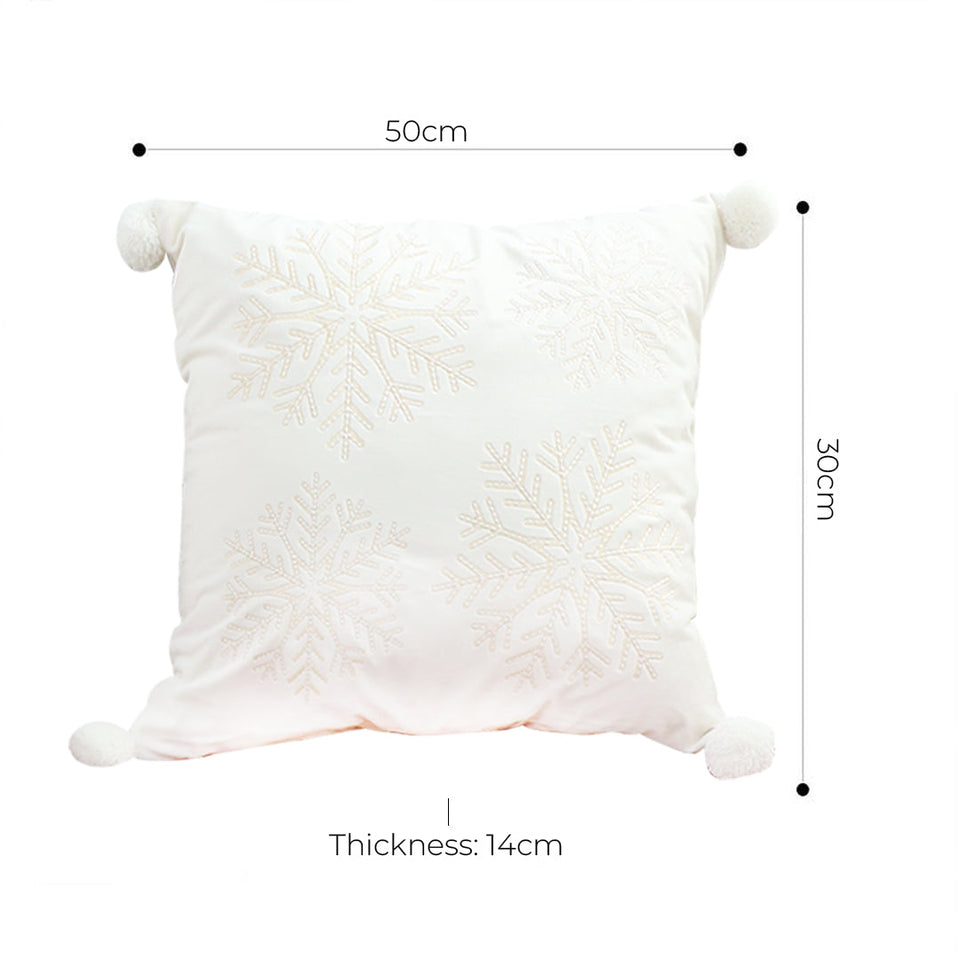 SOGA 45cm Throw Pillow White Soft Plush Christmas Snowflake Ball Square For festive Holiday