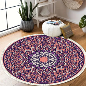 SOGA 2X 90cm Purple Mandala Round Carpet for Living Room Bedroom Anti-slip Doormat Home Decor