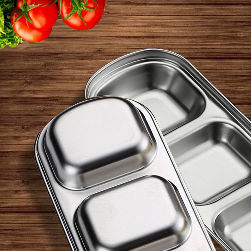 SOGA 20.5cm Silver Sauce Pan with Three Compartments Divided Sauce Dish Kitchen Essential