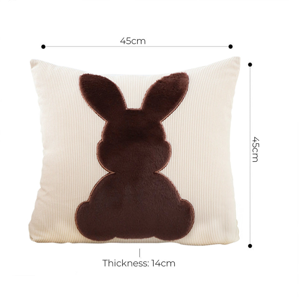 SOGA 45cm Throw Pillow Light Tan Square Cushion with Soft Coffee Bunny Design Decorative Home Decor