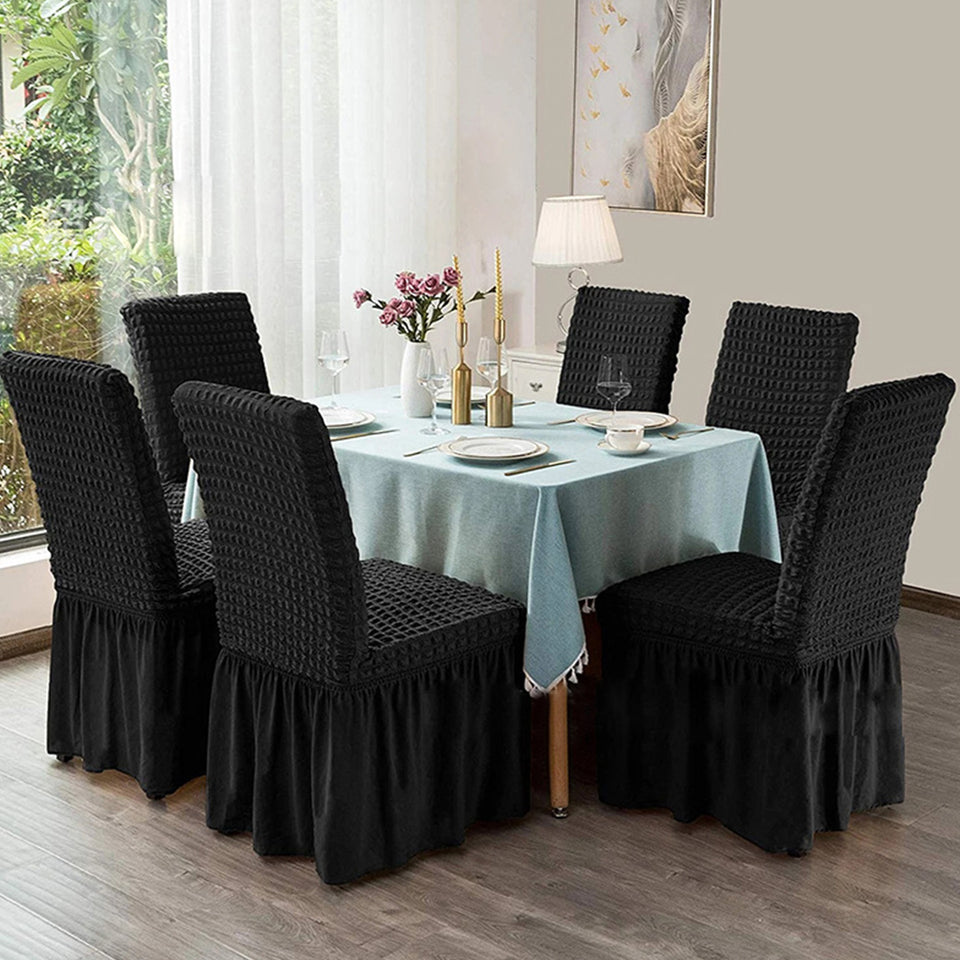 SOGA Black Chair Cover Seat Protector with Ruffle Skirt Stretch Slipcover Wedding Party Home Decor