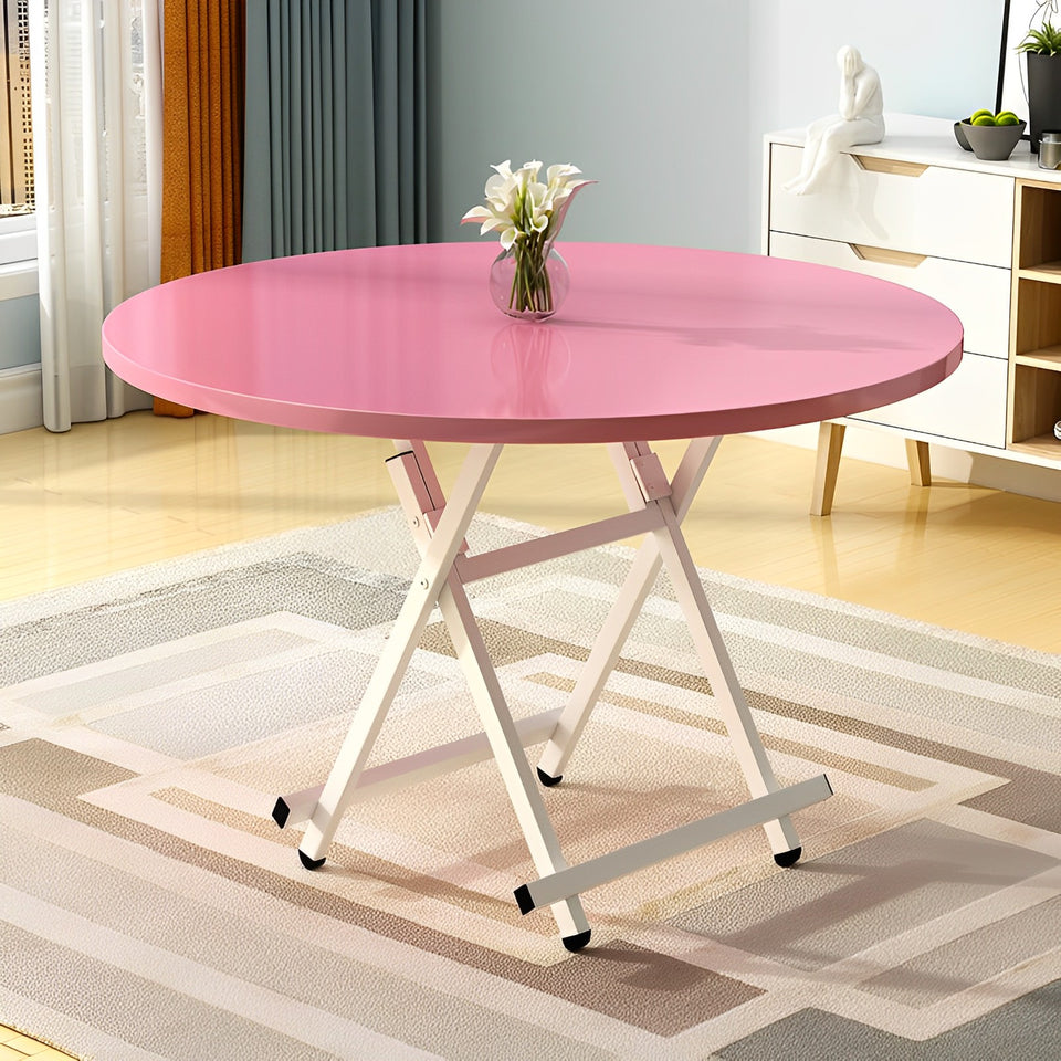 SOGA 2X Pink Dining Table Portable Round Surface Space Saving Folding Desk Home Decor