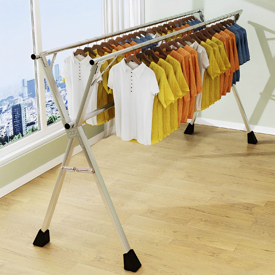 SOGA 1.6m Portable Standing Clothes Drying Rack Foldable Space-Saving Laundry Holder 3 Poles