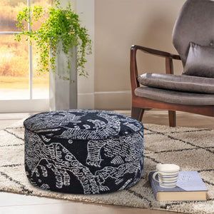 SOGA 50x30CM Black Round Soft Pouffe Seat Cushion Elegant Home Accent Décor Stylish Footstool