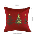 SOGA 45cm Burgundy Red Throw Pillow with Three Embroidered Christmas Trees Festive Holiday Square Cushion Home Decor