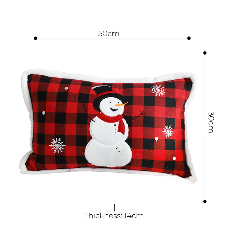 SOGA 30cm Throw Pillow Red Christmas Snowman Lumbar Cushion for Festive Holiday Winter Home Decor