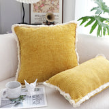 SOGA 50cm Throw Pillow Turmeric Yellow Aesthetic Chenille Texture for Home Decor