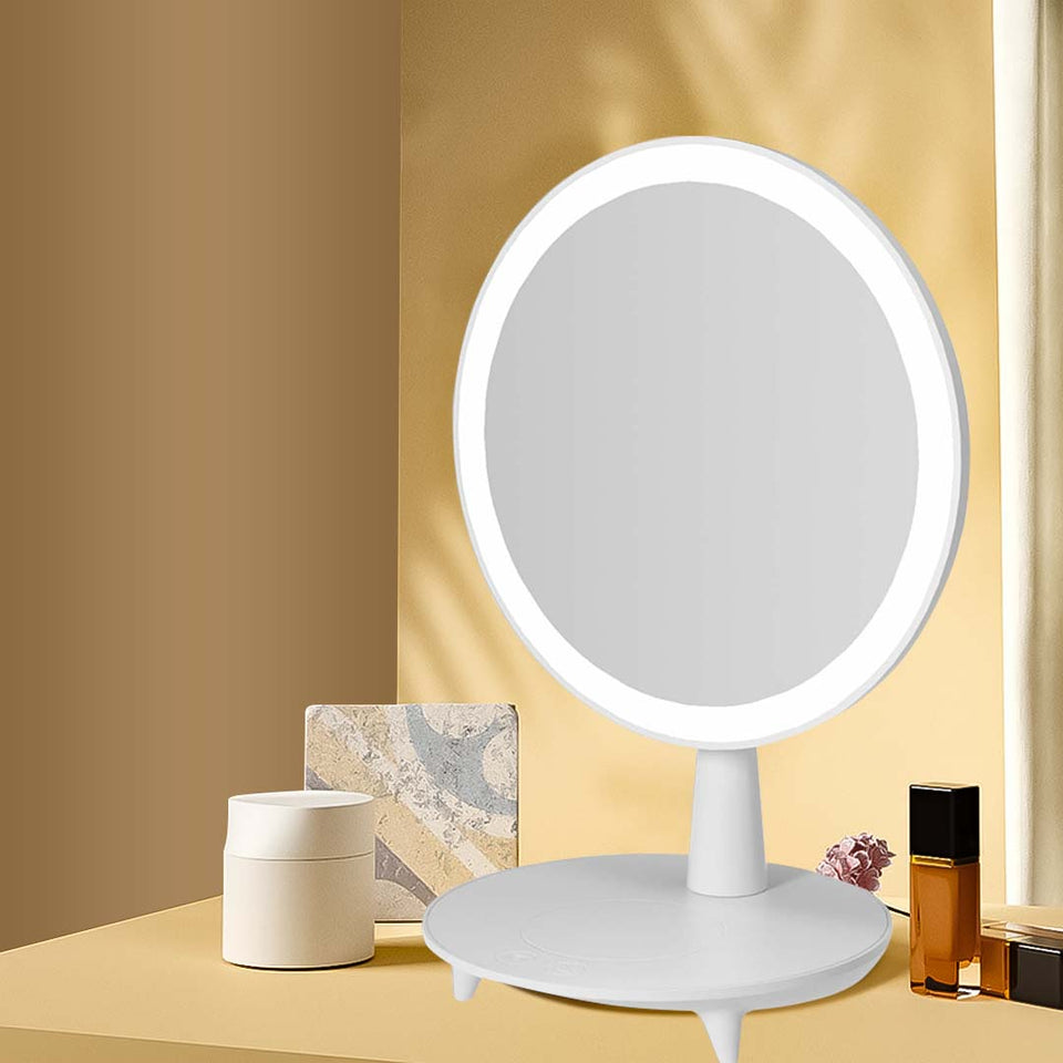 SOGA Round White Rechargeable LED Light Makeup Mirror Tabletop Vanity Home Decor