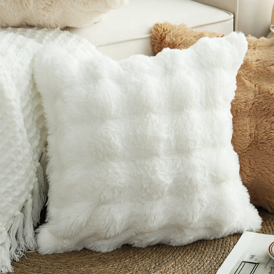 SOGA 50cm Throw Pillow White Rabbit Fur Cushion Luxurious Soft Decorative Square Pillow for Living Room