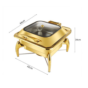 SOGA 2X Gold Plated Stainless Steel Square Chafing Dish Tray Buffet Cater Food Warmer Chafer with Top Lid